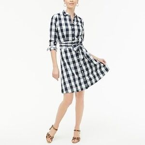 J.Crew Factory Tie-Waist Poplin Shirtdress In Gingham NWOT